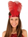 Bandeau rouge à sequins et plumes