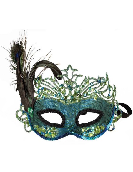 Loup carnaval sequin avec plume de paon