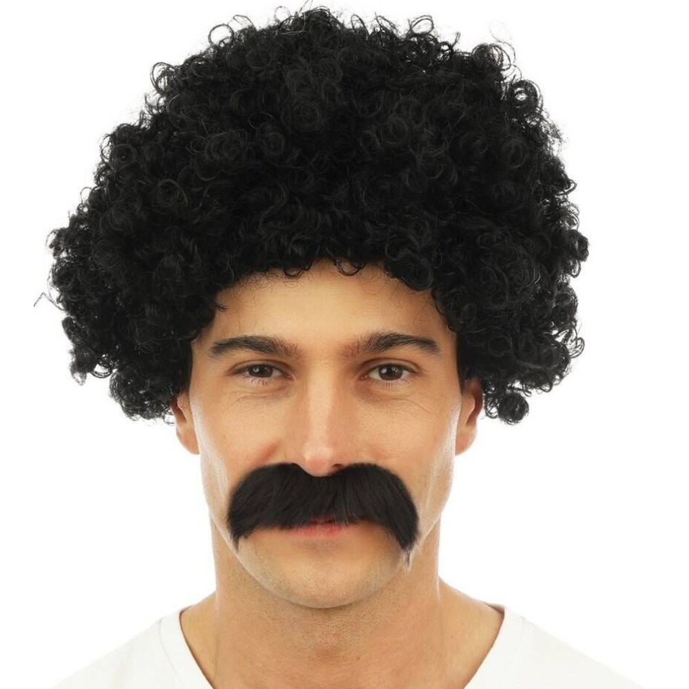 Perruque courte frisée et moustache