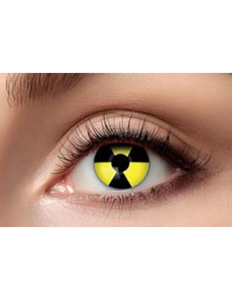 Paire de lentilles fantaisies avec logo radioactif jaune et noir