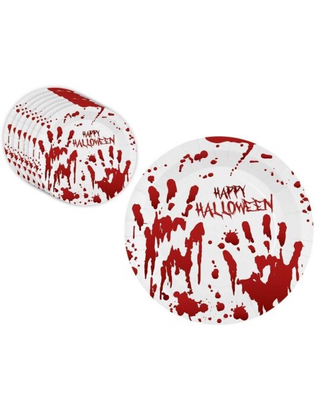 Assiettes avec taches de sang Happy Halloween chez Méga Fête
