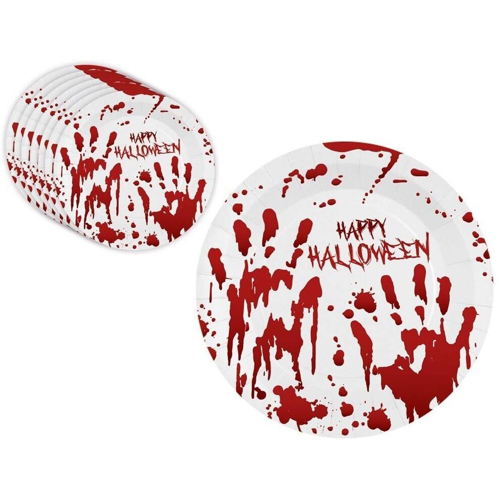 Assiettes avec taches de sang Happy Halloween chez Méga Fête