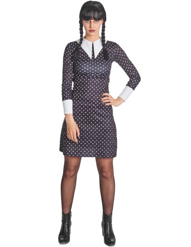 Déguisement robe Mercredi Addams avec col blanc pour Halloween à Lille