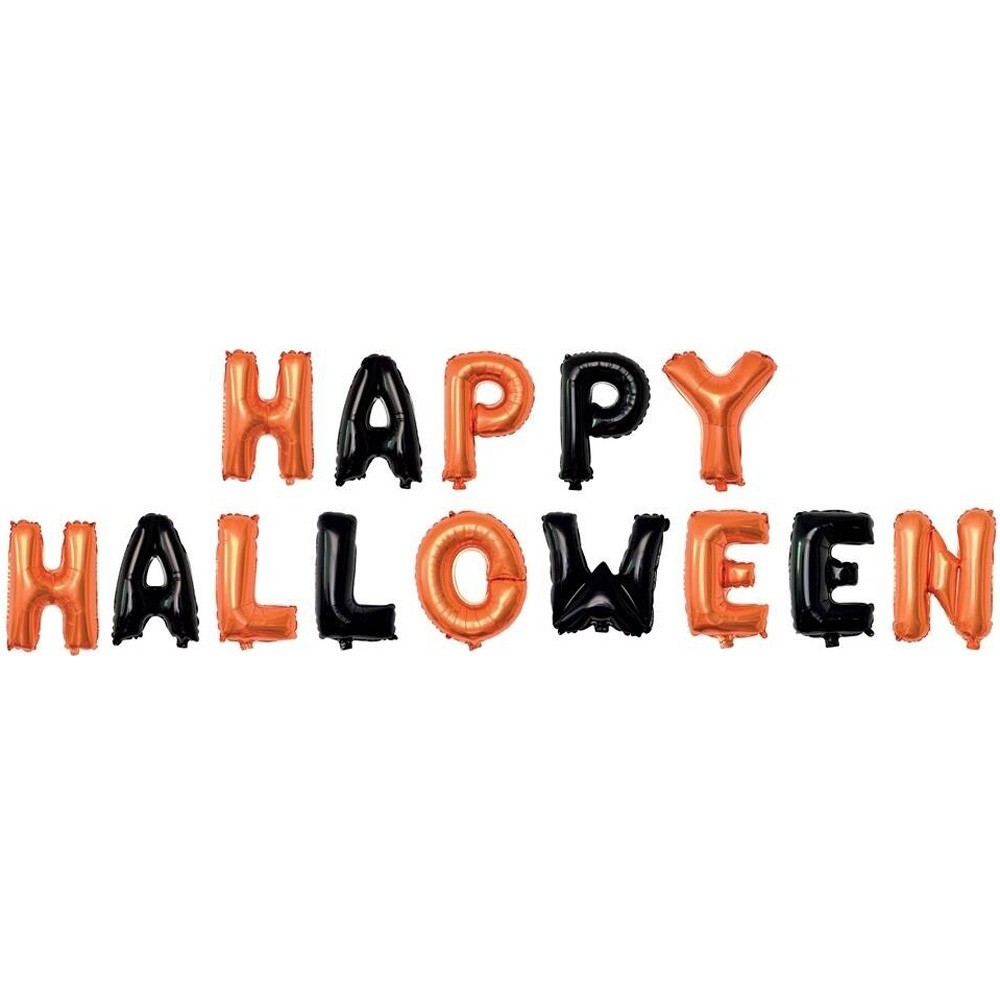 Ballons lettres Happy Halloween noir et orange