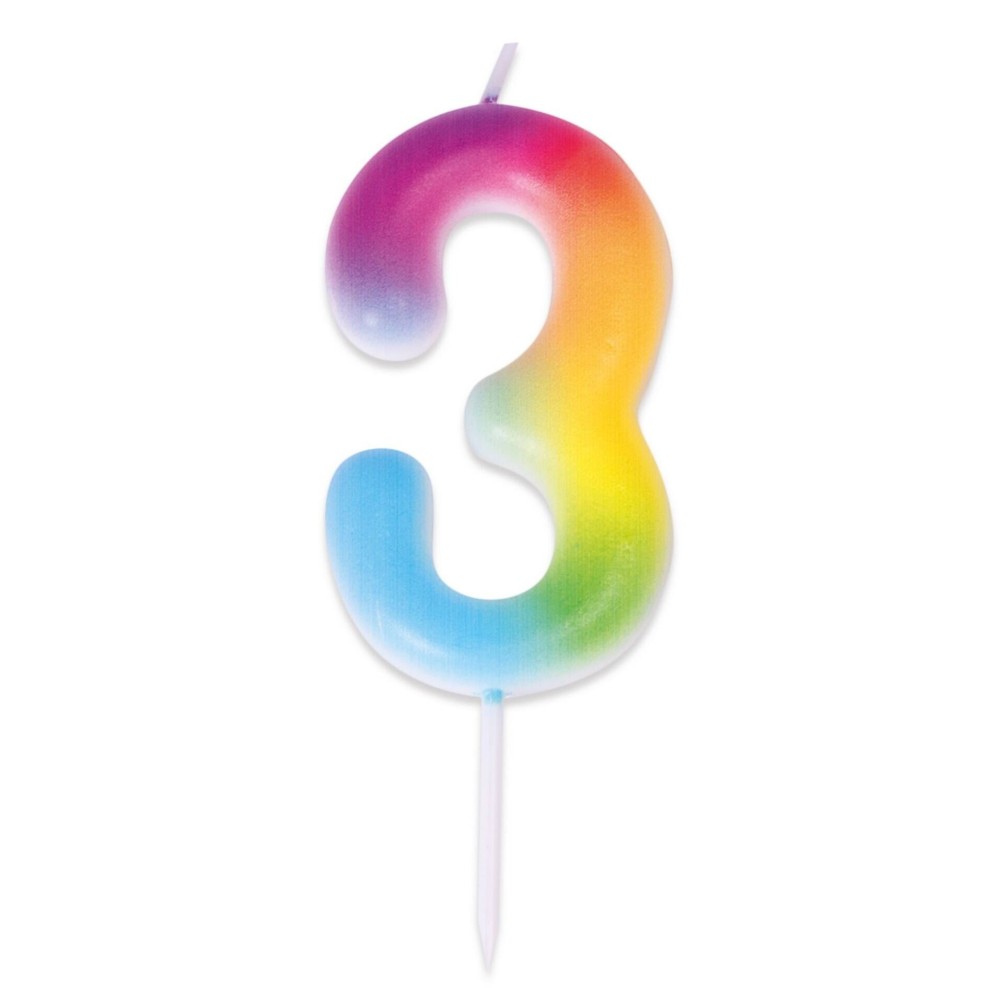 Bougie chiffre 3 multicolore pour gâteau d'anniversaire