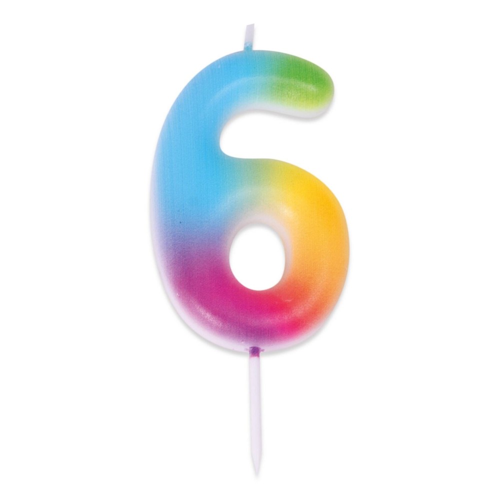 Bougie chiffre 6 multicolore pour gâteau d'anniversaire