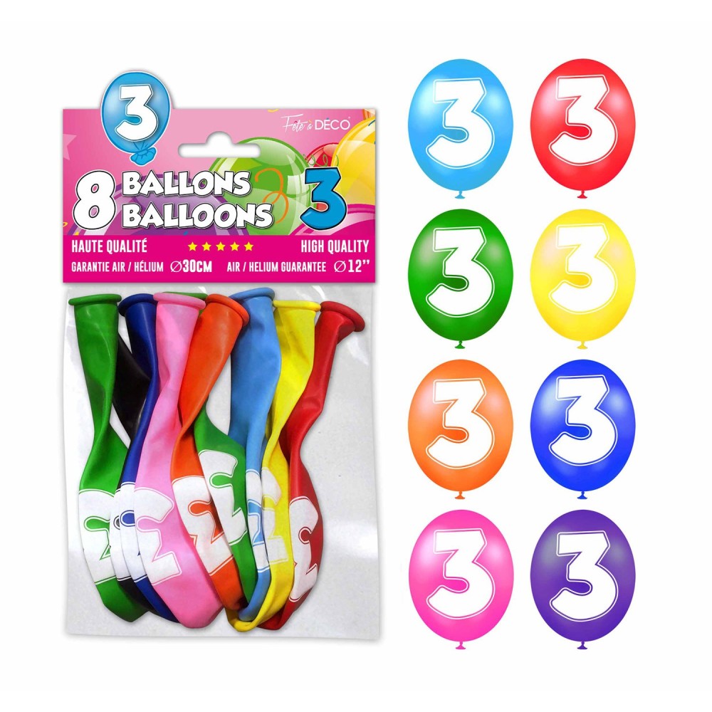 8 ballons chiffre 3