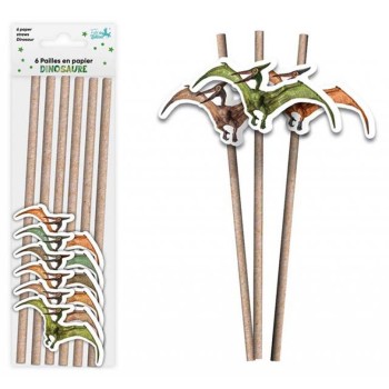 6 pailles dinosaure