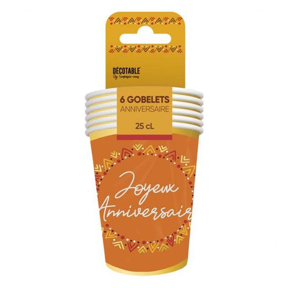 6 gobelets anniversaire bohème orange