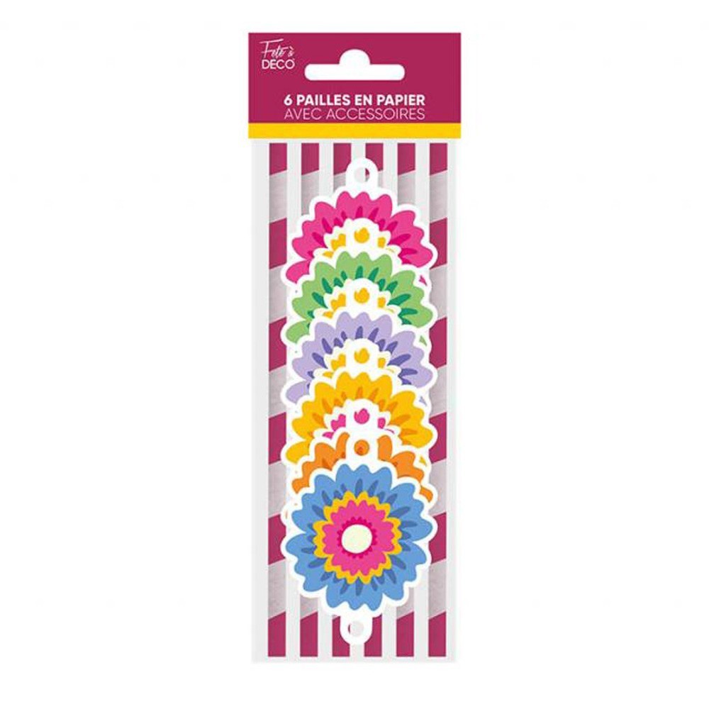 6 pailles anniversaire floral