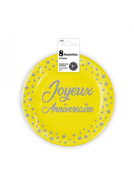 8 assiettes couleur joyeux anniversaire