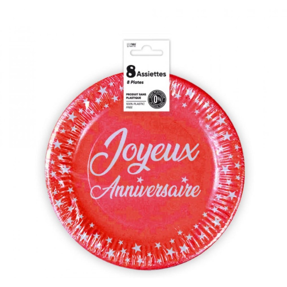 8 assiettes couleur joyeux anniversaire