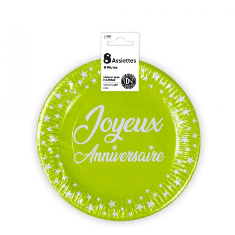 8 assiettes couleur joyeux anniversaire