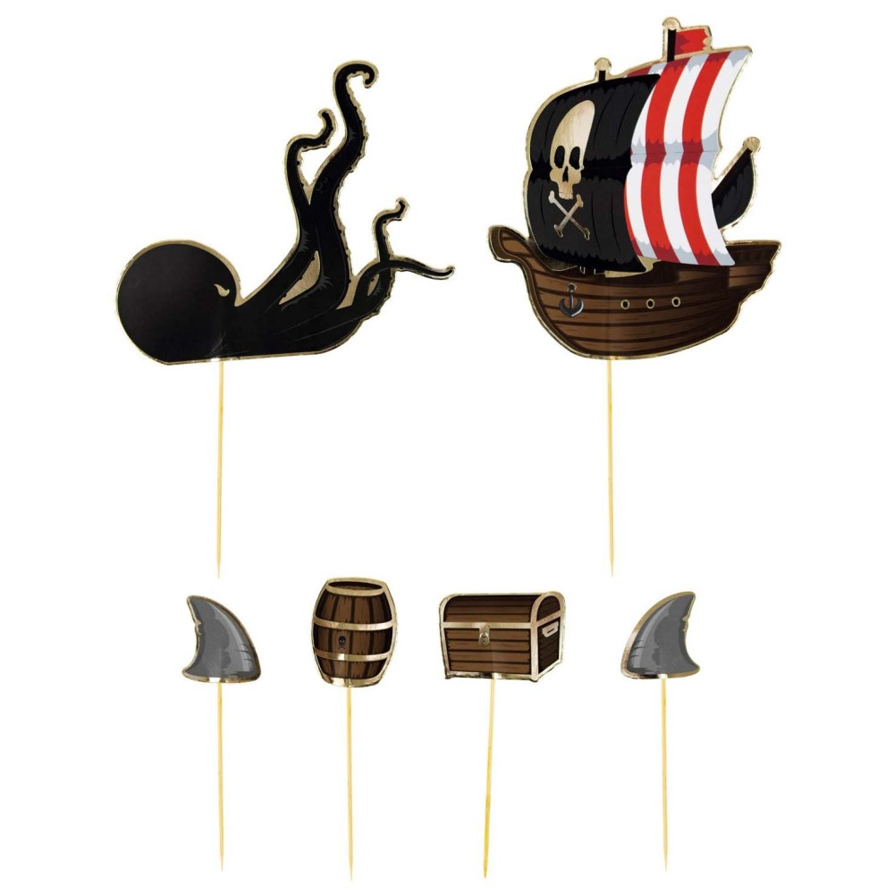 5 décorations pirate sur pics pour gateaux
