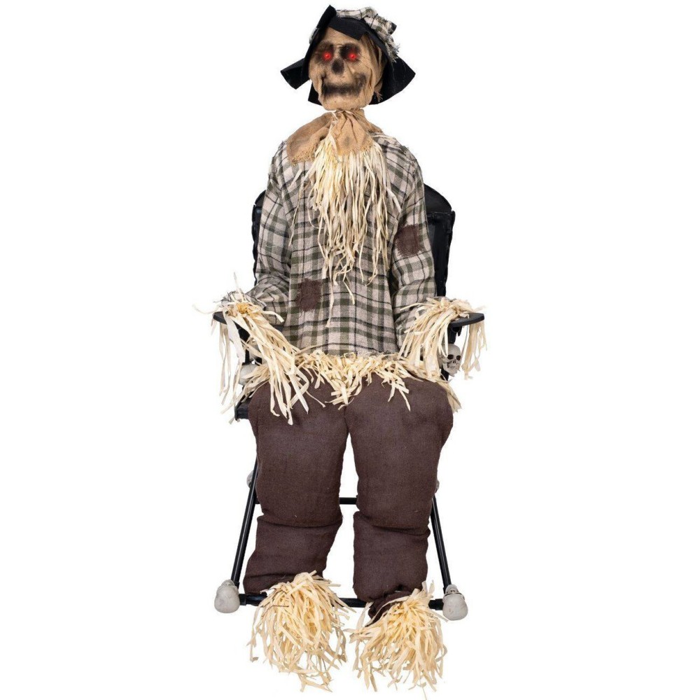Epouvantail sur chaise à bascule déco animée et sonore pour Halloween