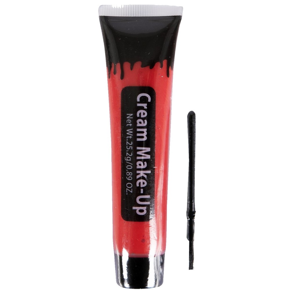 Crème rouge pour maquillage avec pinceau