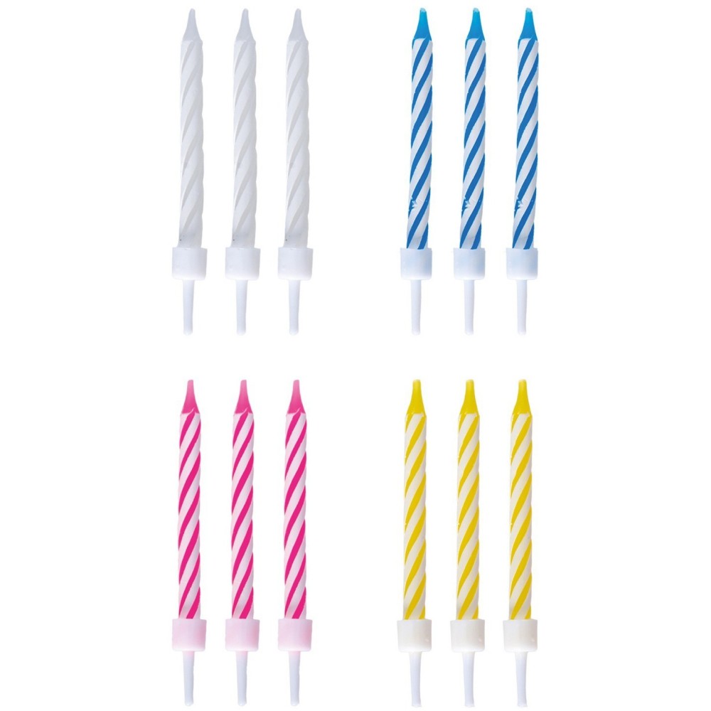 Lot de 12 bougies couleurs assorties pour gâteau d'anniversaire