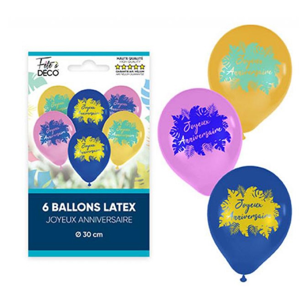 6 ballons joyeux anniversaire tropical