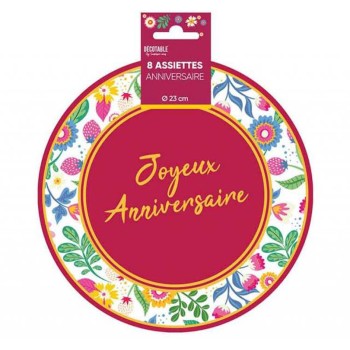 8 assiettes anniversaire floral
