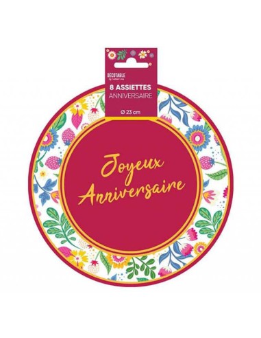 8 assiettes anniversaire floral