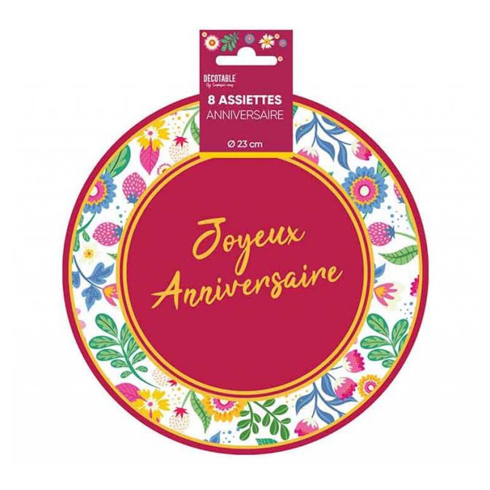 8 assiettes anniversaire floral