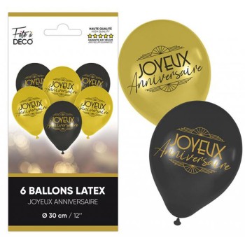 6 ballons joyeux anniversaire art déco