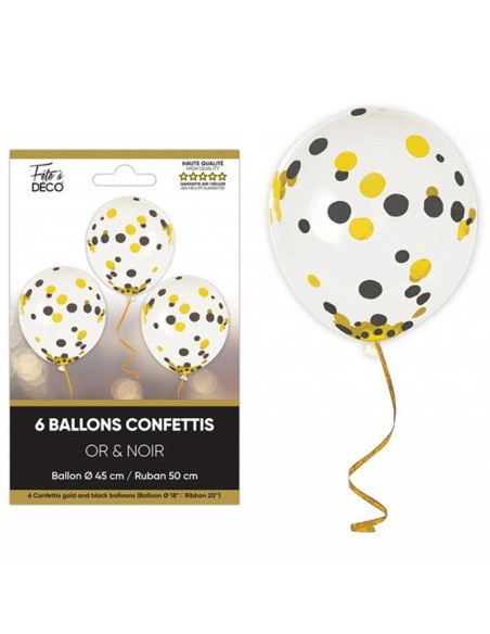 6 ballons confettis or et noir art déco