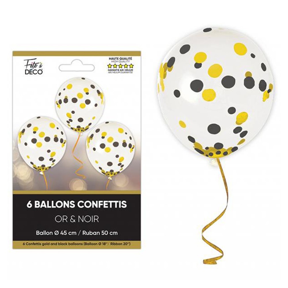 6 ballons confettis or et noir art déco
