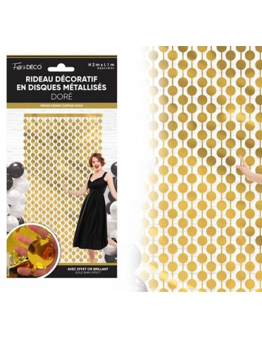 Rideau à franges disques métallisés doré art déco