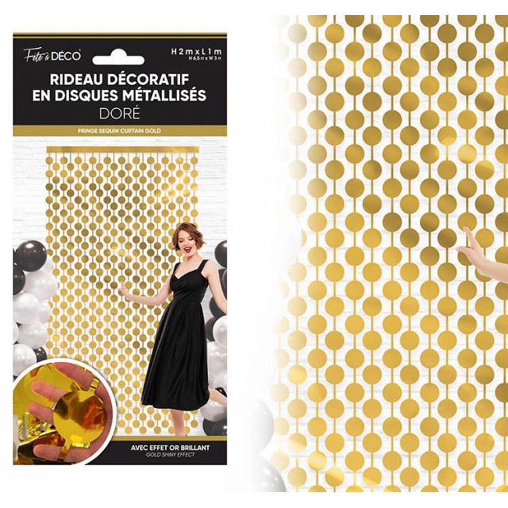 Rideau à franges disques métallisés doré art déco