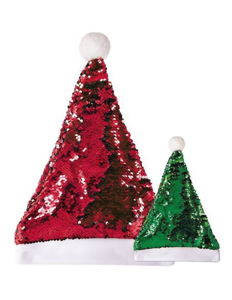 Bonnet Père Noël sequins réversibles rouge et vert