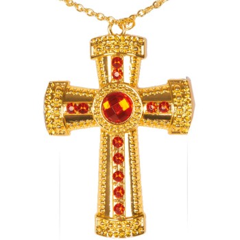 Collier croix or et diamants rouges