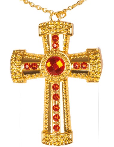 Collier croix or et diamants rouges
