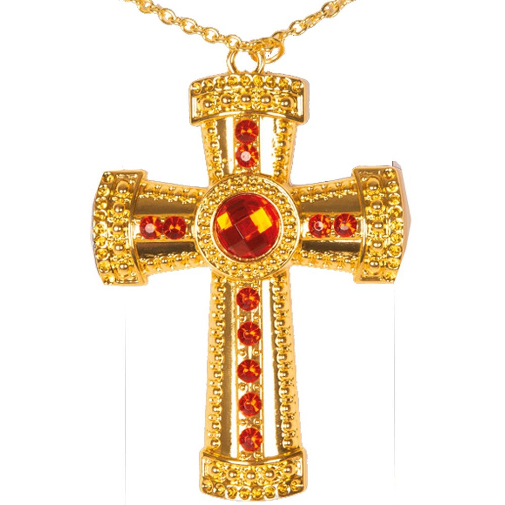 Collier croix or et diamants rouges