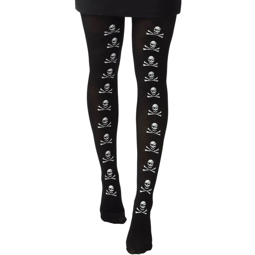 Collant noir opaque motif têtes de mort