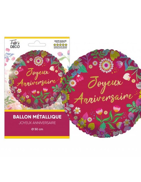 Ballon Joyeux Anniversaire floral 50cm