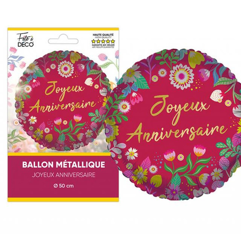 Ballon Joyeux Anniversaire floral 50cm