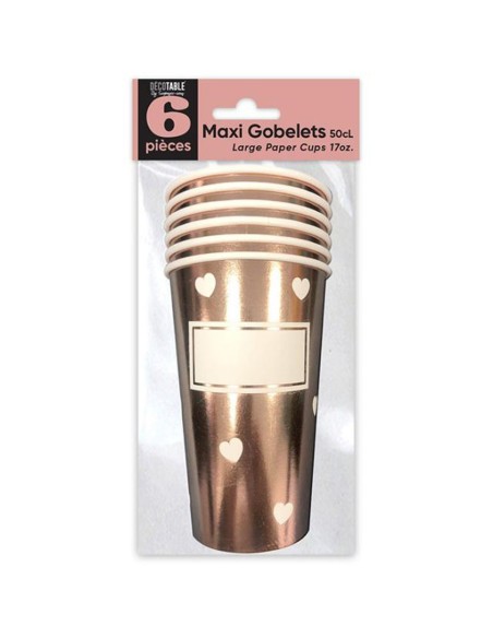 6 maxi gobelets coeurs rose gold