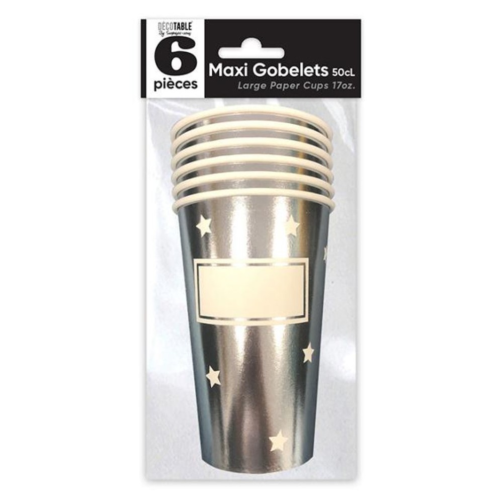 6 maxi gobelets étoiles argent