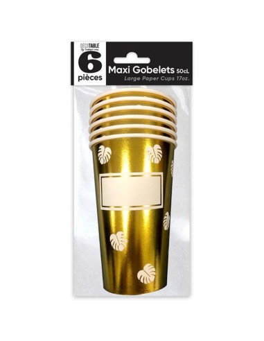 6 maxi gobelets feuilles or
