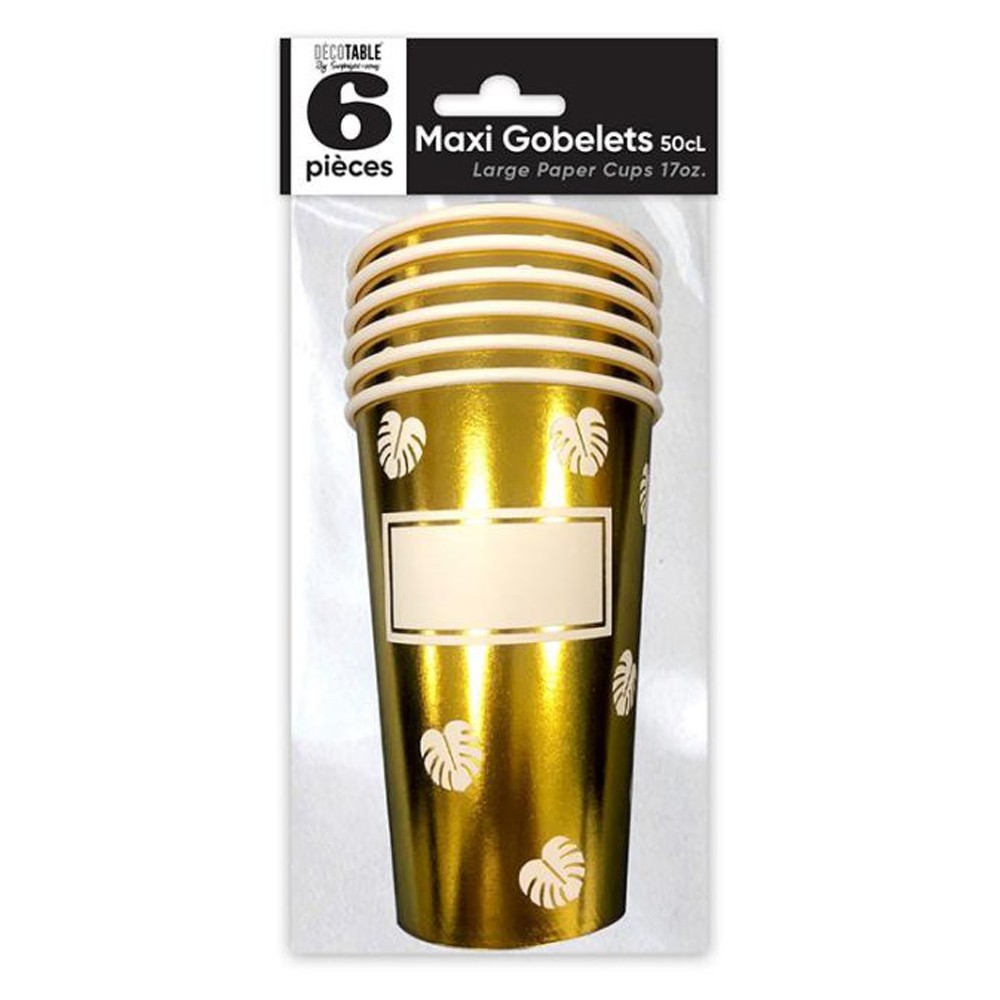 6 maxi gobelets feuilles or