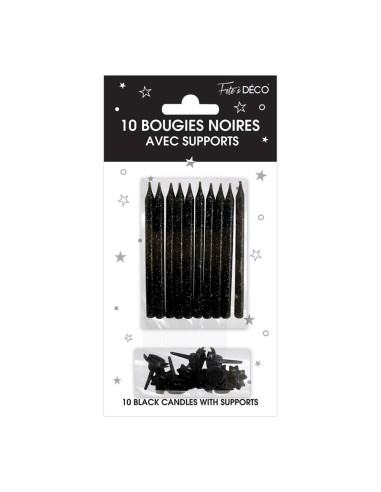 10 bougies couleur pailletées avec support