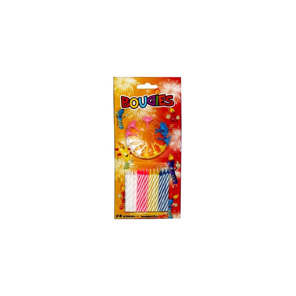24 bougies avec support couleurs assorties