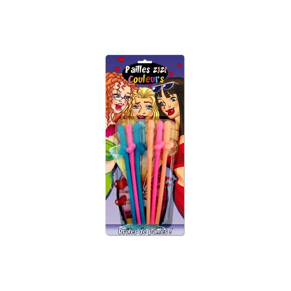 6 pailles zizi couleurs