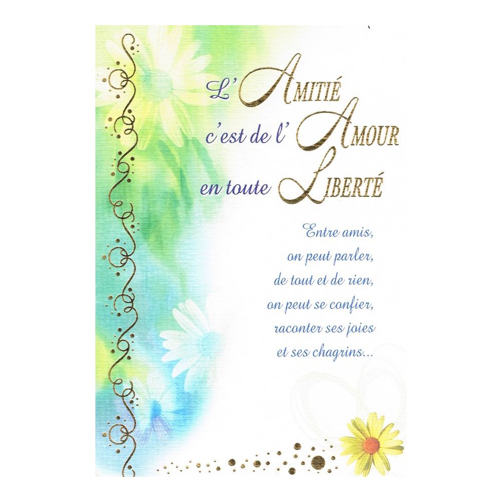 Carte l'amitié c'est de l'amour en toute liberté